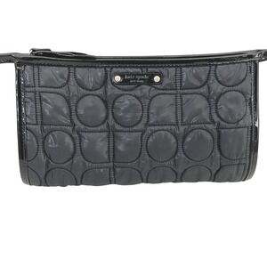 Kate Spade New York Black Quilted Cosmetic Bag Zippered‎ Pouch Circles Rare